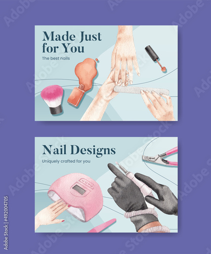 Facebook template with nail salon concept,watercolor style