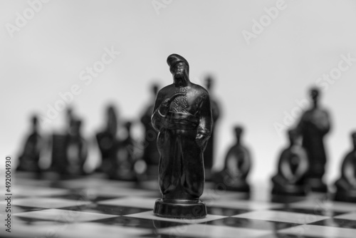 Obraz na plátne Ukrainian chess with Gogol's heroes on the board symbolizes battle and war