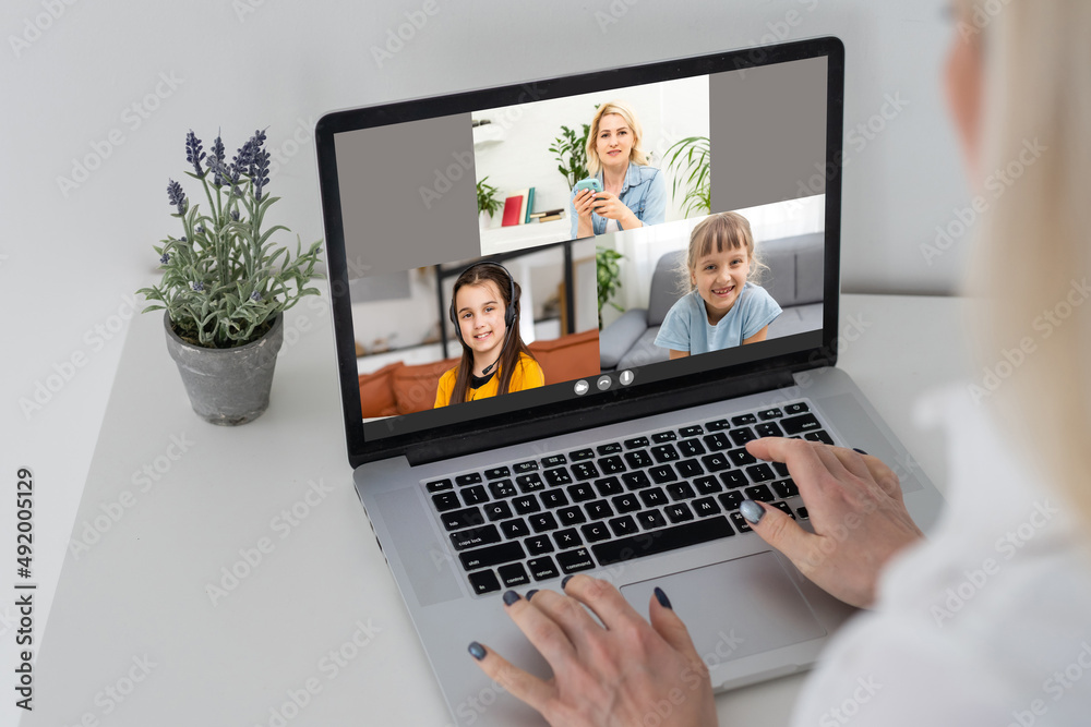 Fototapeta premium Online Group Videoconference On Laptop, family