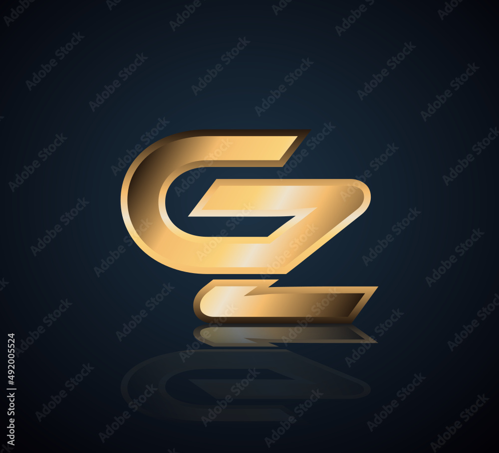 Modern Initial logo 2 letters Gold simple in Dark Background with Shadow Reflection GZ Modern Initial logo 2 letters Gold simple in Dark Background with Shadow Reflection GZ