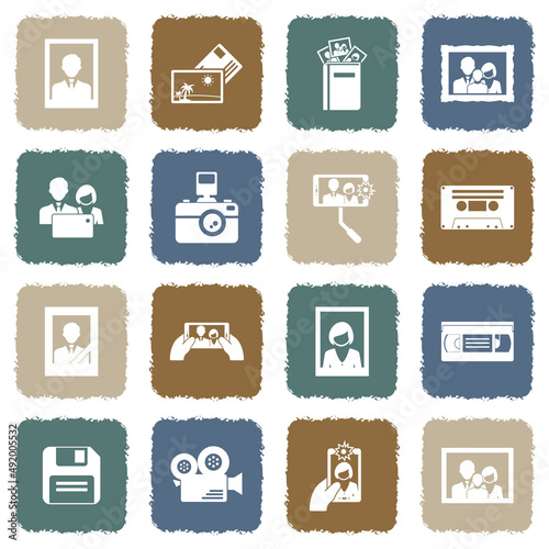 Memories Icons. Grunge Color Flat Design. Vector Illustration.