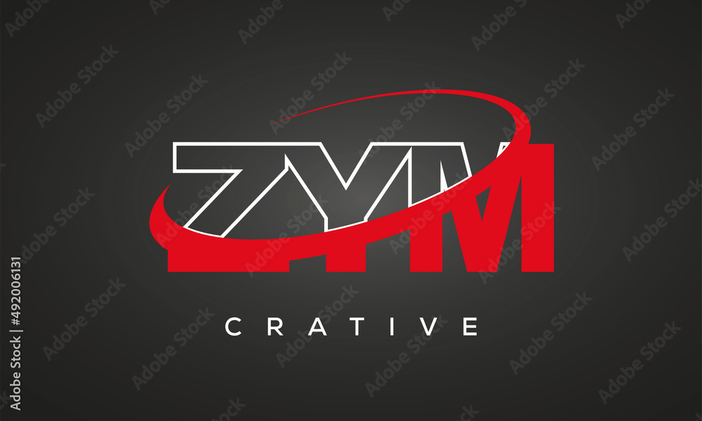 ZYM creative letters logo with 360 symbol vector art template design	