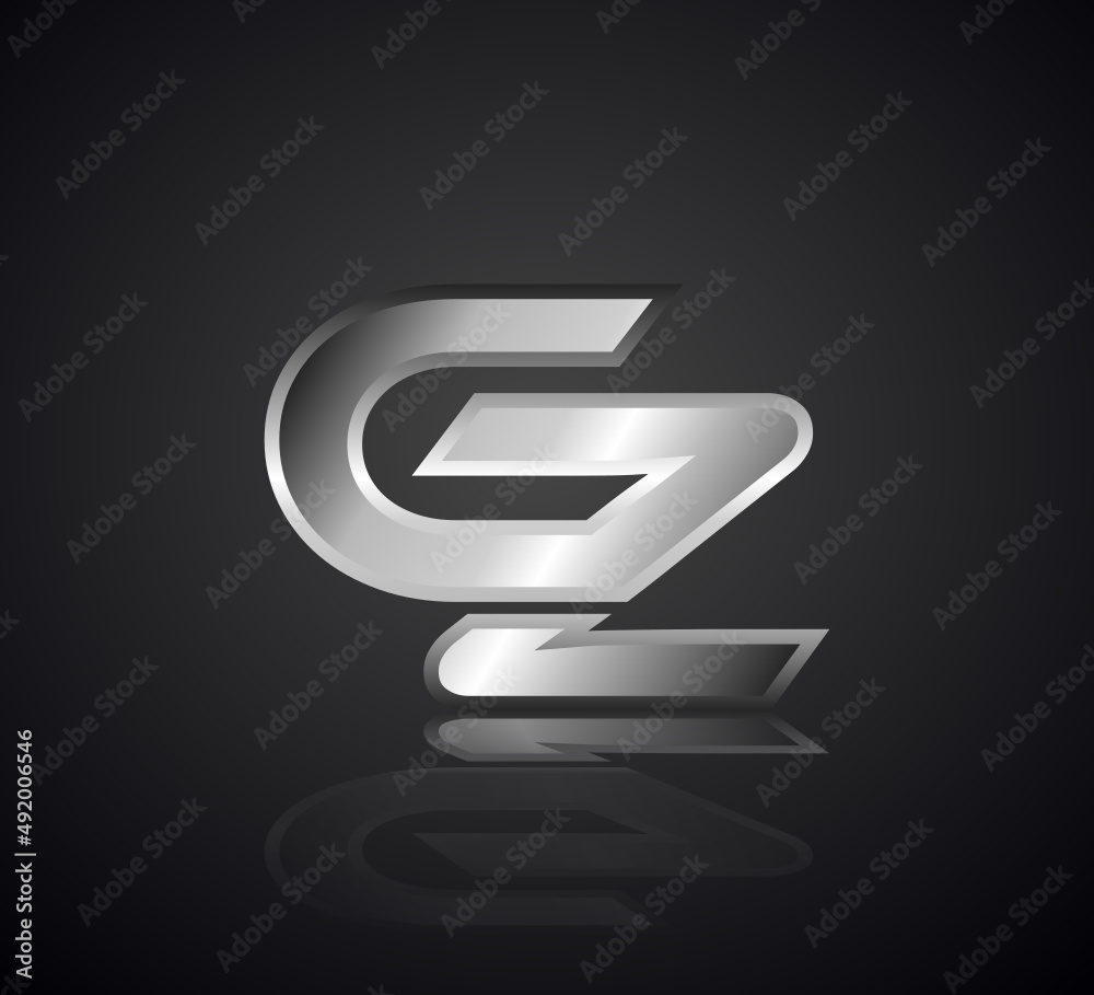 Modern Initial logo 2 letters Silver Metal Chrome simple in Dark Background with Shadow Reflection GZ Modern Initial logo 2 letters Silver Metal Chrome simple in Dark Background with Shadow Reflection GZ