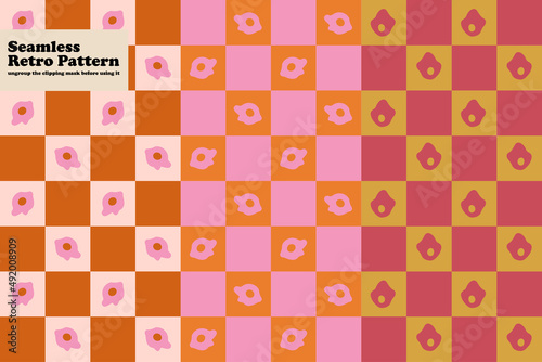 Flowers Seamless hippie pattern on Checkerboard background