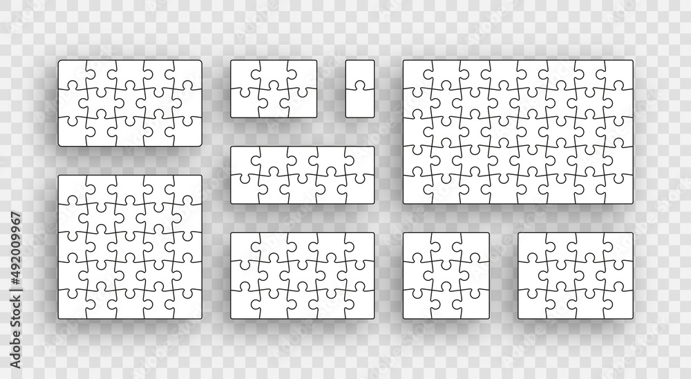 Puzzle pieces set. Jigsaw outline grid. Scheme of thinking game. Modern  background with separate shapes. Simple frame tiles. Laser cutting  template. Mosaic silhouette. Vector illustration. Stock Vector | Adobe Stock