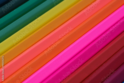Netherlands, February 2022. Close up of colored pencils in different colors