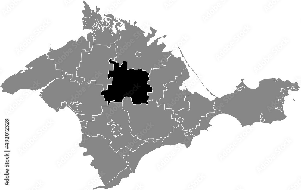 Black flat blank highlighted location map of the KRASNOHVARDIISKE RAION