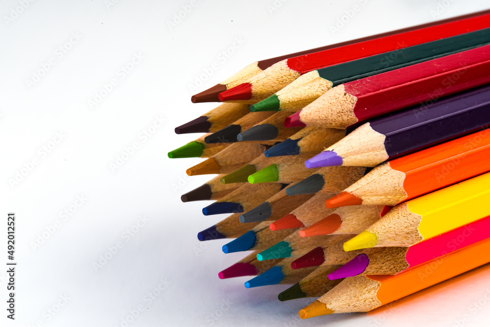 Netherlands, February 2022. Close up of colored pencils in different colors Netherlands, February 2022. Close up of colored pencils in different colors