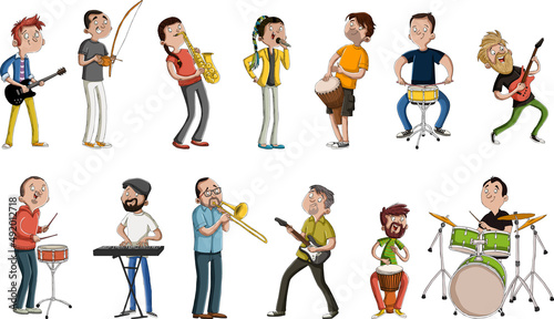 Big band with cartoon people playing on a music