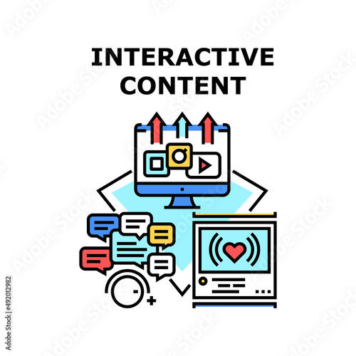 Interactive Content Vector Icon Concept. Video And Music, Social Media And Communication Interactive Content. Website For Enjoying Multimedia Files And Communicate Color Illustration