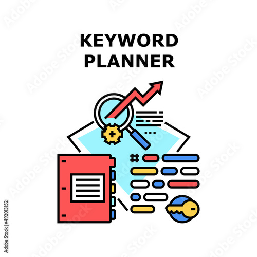 Keyword Planner Vector Icon Concept. Keyword Planner And Website Digital Marketing Management For Finding Customer. Online Business Occupation And Strategy For Increase Visitor Color Illustration