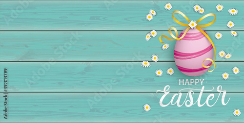 Happy Golden Easter Eggs Daisy Wooden Cyan Header