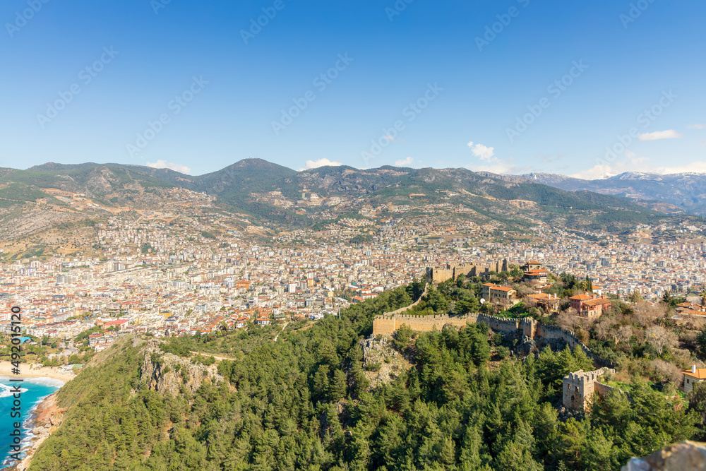Scenic view from Inner Fortification of Alanya Castle in Southern Turkey.
