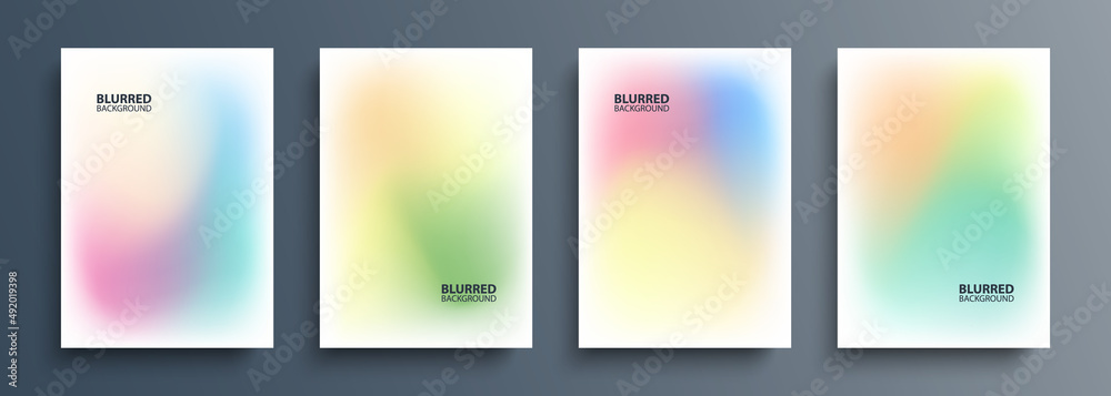Fototapeta premium Set of light blurred backgrounds with modern abstract blurred color gradient patterns. Templates collection for brochures, posters, banners, flyers and cards. Vector illustration.