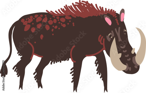 Common Warthog Species with Ivory as Wild African Animal Living in Savannah