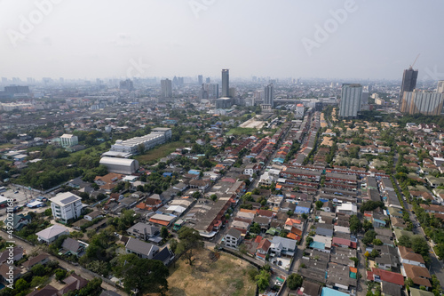 Aerial city view from flying drone at Nonthaburi  Thailand  top view landscape