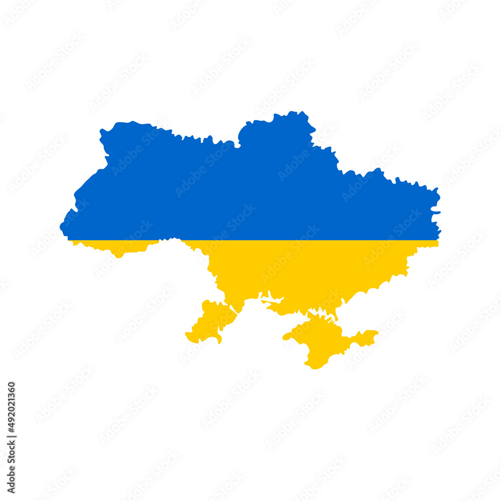 Ukraine map with national flag in blue and yellow colors. Country borders on a white background. Peace to Ukraine. Ukraine map with national flag in blue and yellow colors. Country borders on a white background. Peace to Ukraine.