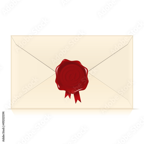 Envelope with wax stamp illustration isolated on white background