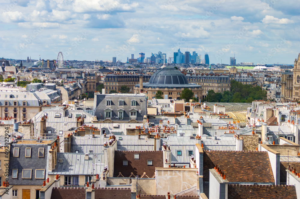 Paris, France, september 2021. Areal view of the city looking toward 