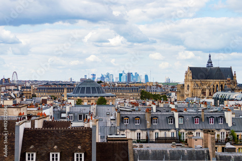 Paris, France, september 2021. Areal view of the city looking toward "La defence" the business and financial centre of France