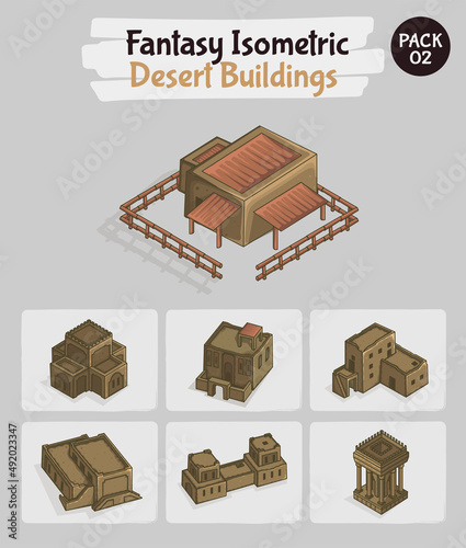Desert Buildings Fantasy game assets - Isometric Vector Illustration