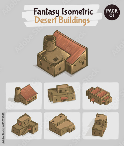 Desert Buildings Fantasy game assets - Isometric Vector Illustration