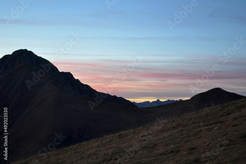 Sunset and Mountain Silhouette. Zambla Alta, Italy © Tokil Photography