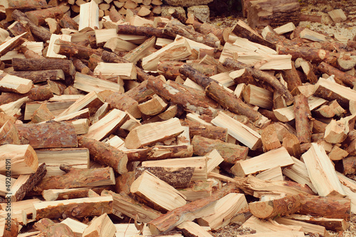 Wood preparation. Firewood. Close-up. Broken wooden sticks