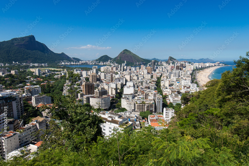 Obraz premium Aerial View of Ipanema and Leblon Neighborhoods and the Beach in Rio de Janeiro, Brazil