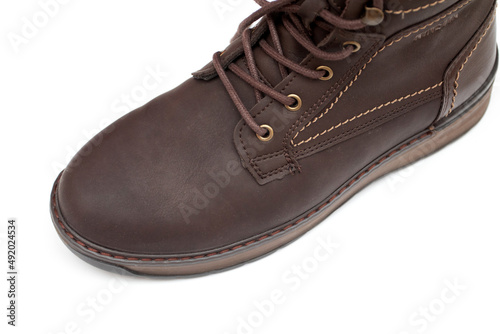 Brown leather Working boots on white background