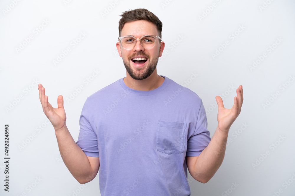 Young caucasian man isolated on white background smiling a lot Young caucasian man isolated on white background smiling a lot
