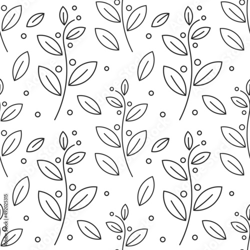 Outline leaves seamless natural plant pattern.