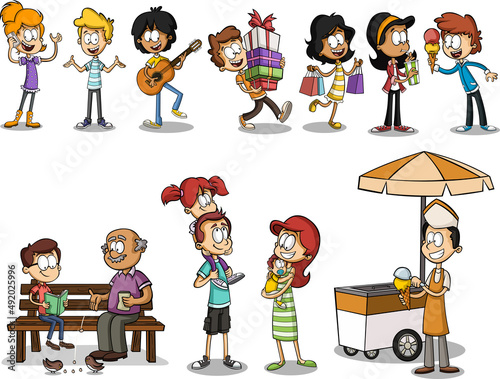 Group of happy cartoon people. Family and friends.

