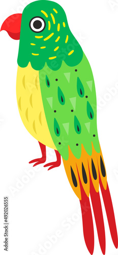 Parrot with Bright Feathers and Beak as Exotic Bird with Colorful Plumage