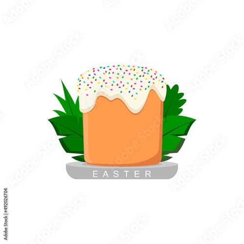 Easter traditional bread and palm leaves. 