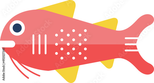 Bright Mullet Fish as Seafood and Aquatic Species Depicted in Flat Style