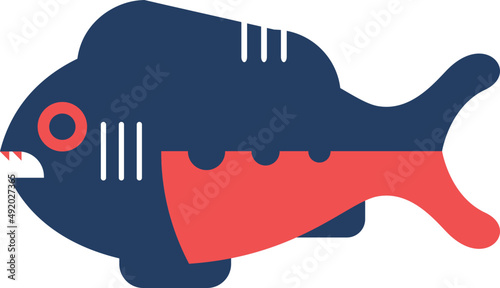 Bright Piranha Fish as Seafood and Aquatic Species Depicted in Flat Style