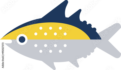 Bright Tuna Fish as Seafood and Aquatic Species Depicted in Flat Style