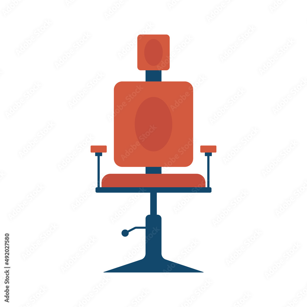 Vector red or orange and yellow barber chair on a white background. Barbershop and hairdresser icon Vector red or orange and yellow barber chair on a white background. Barbershop and hairdresser icon