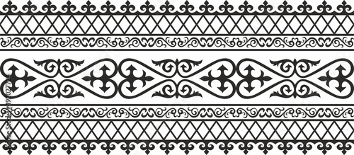 Vector monochrome seamless Kazakh national ornament. Ethnic pattern of the nomadic peoples of the great steppe, the Turks. Border, frame Mongols, Kyrgyz, Buryats, Kalmyks.
