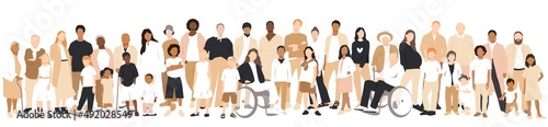 Multicultural group of families. Flat vector illustration.