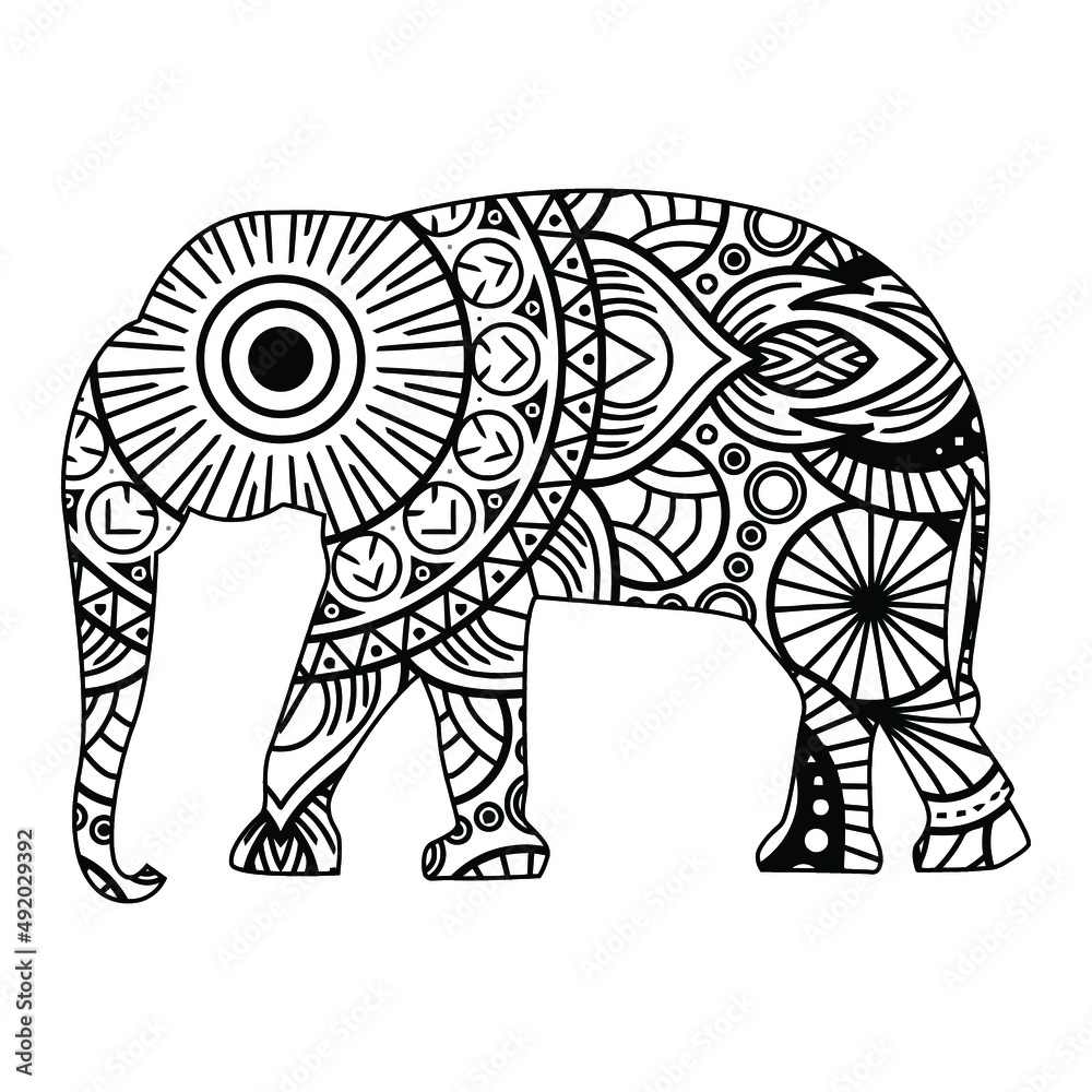 Fototapeta premium Elephant mandala coloring page for kids