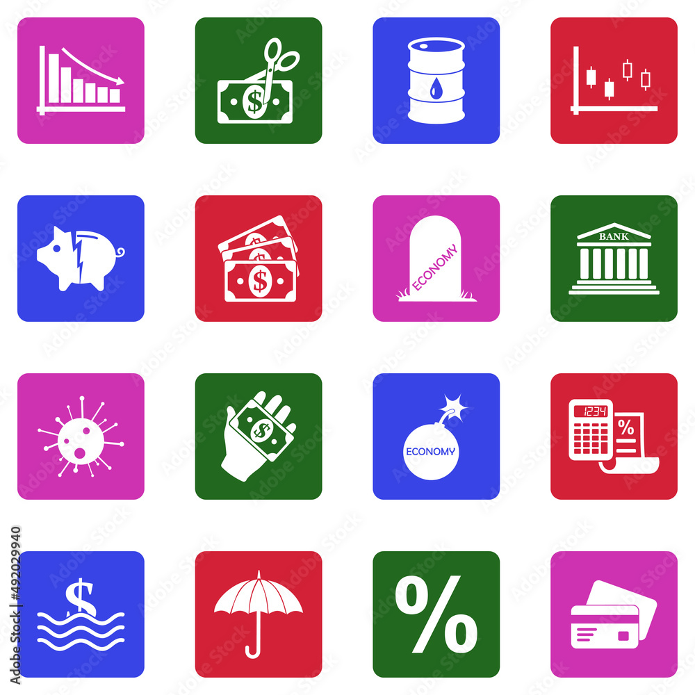 Economic Crisis Icons. White Flat Design In Square. Vector Illustration. Economic Crisis Icons. White Flat Design In Square. Vector Illustration.