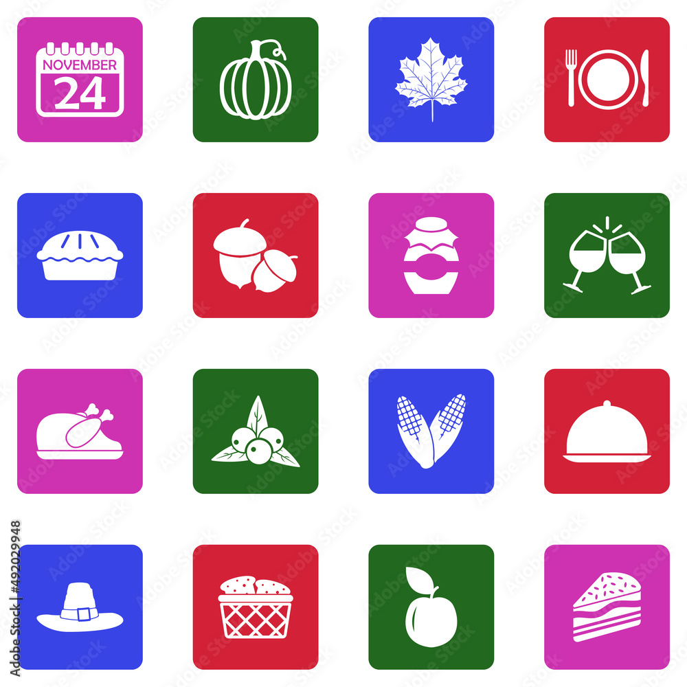 Thanksgiving Icons. White Flat Design In Square. Vector Illustration. Thanksgiving Icons. White Flat Design In Square. Vector Illustration.