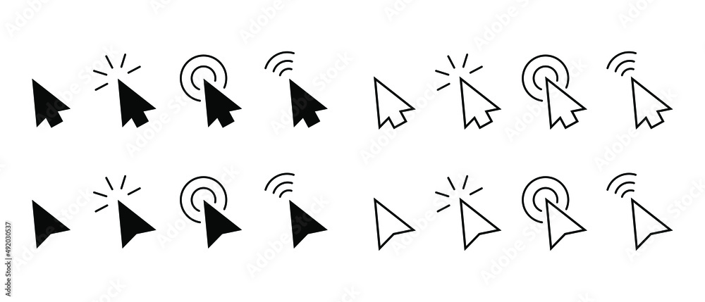 Click icon set. Arrow cursor. Mouse click cursor. Mouse pointer. Modern vector icons isolated on white background.