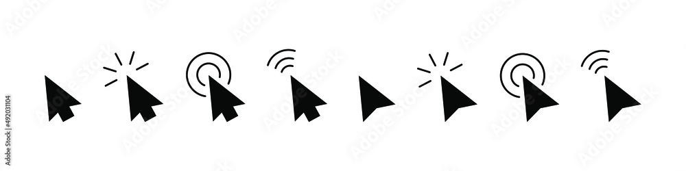 Click icon set. Arrow cursor. Mouse click cursor. Mouse pointer. Modern vector icons isolated on white background. Click icon set. Arrow cursor. Mouse click cursor. Mouse pointer. Modern vector icons isolated on white background.
