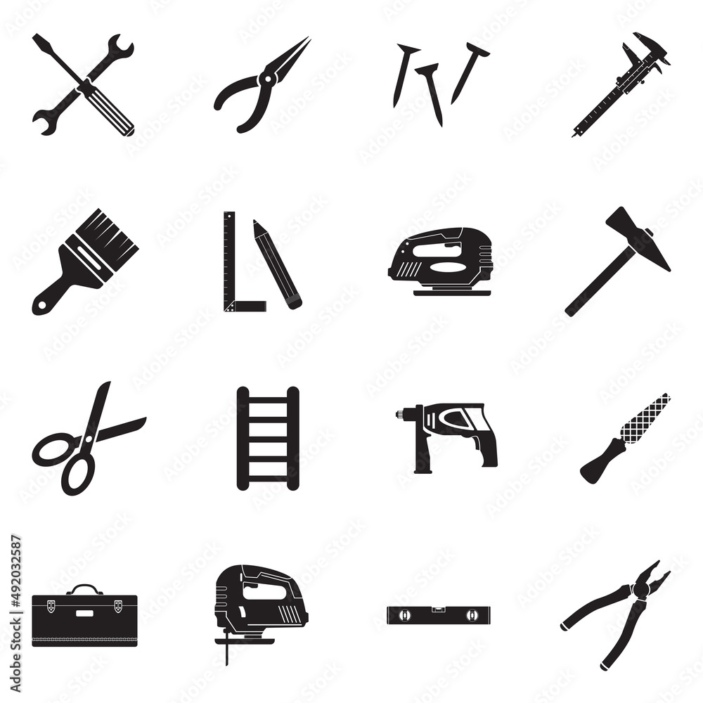 Fototapeta premium Home Tools Icons. Black Flat Design. Vector Illustration.