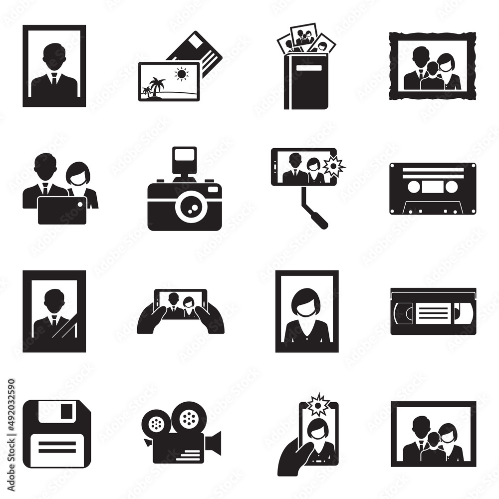 Memories Icons. Black Flat Design. Vector Illustration. Memories Icons. Black Flat Design. Vector Illustration.