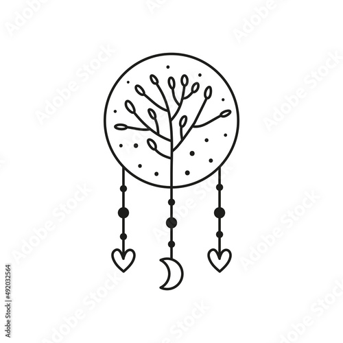 Hand drawn celestial dream catcher icon.