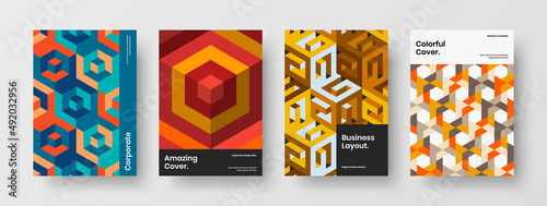 Isolated geometric shapes booklet layout collection. Abstract poster A4 design vector concept bundle.